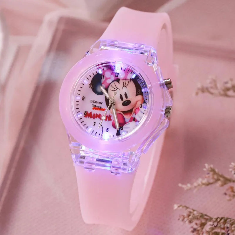 Simpatici orologi per bambini di Topolino Minnie con cinturino in silicone luce flash