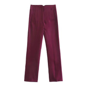 Pantaloni donna Willshela a vita alta con cerniera frontale, gamba dritta full length, stile vintage elegante e chic - Campeda