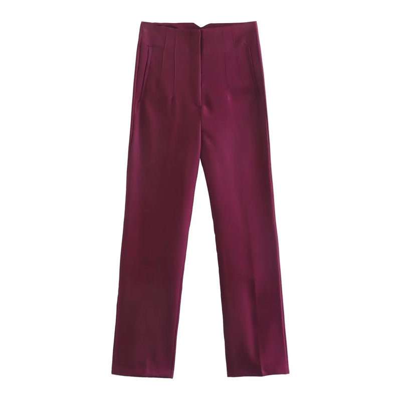 Pantaloni donna Willshela a vita alta con cerniera frontale, gamba dritta full length, stile vintage elegante e chic - Campeda