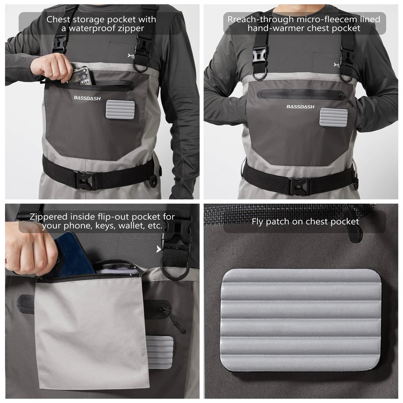 BASSDASH Wader da pesca Calzino leggero FW08 Trampolieri traspiranti uomo Petto - immagine 7