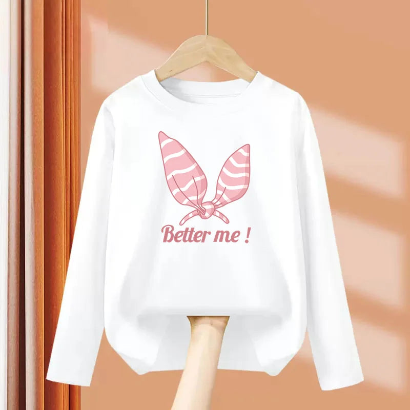 T-shirt con fiocco primaverile e autunnale per neonate Top in cotone a maniche - immagine 4