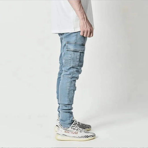 Jeans cargo da uomo Tsingyi in denim elasticizzato – slim fit a vita media, multitasche, casual primavera/autunno - Campeda