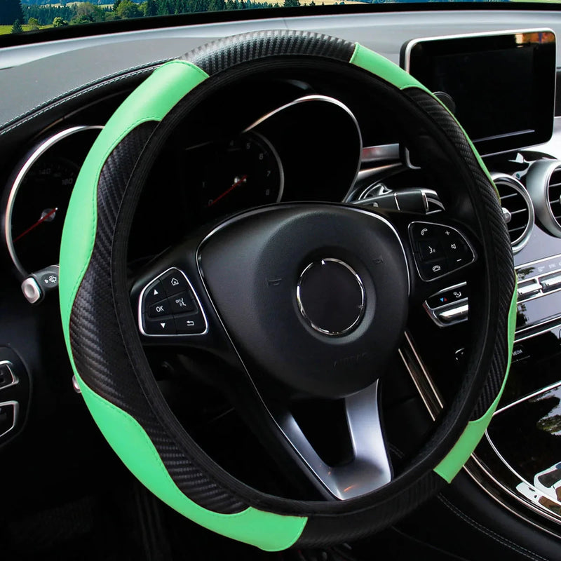 Coprivolante Auto Universale 38 cm in Pelle PU Antiscivolo e Traspirante – Copri Volante Effetto Fibra di Carbonio, Accessori Interni Auto Sportivo - Campeda