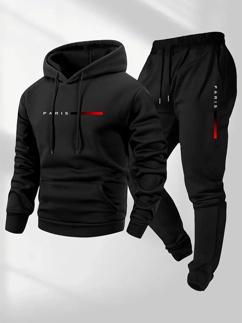 Set tuta sportiva uomo – felpa con cappuccio e pantaloni lunghi casual autunno/inverno con stampa lettere - Campeda