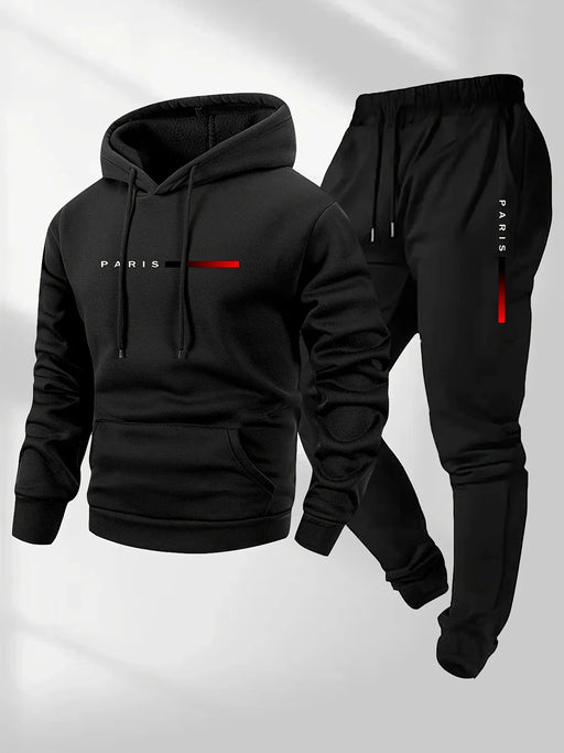 Set tuta sportiva uomo – felpa con cappuccio e pantaloni lunghi casual autunno/inverno con stampa lettere - Campeda