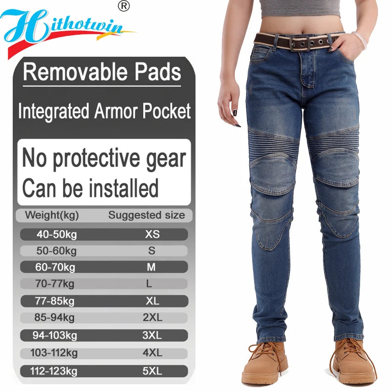 Jeans Moto Donna Protettivi – Pantaloni Motocross con Protezioni Ginocchia, Fianchi e Coccige, Stile Casual Sicurezza Riding - Campeda