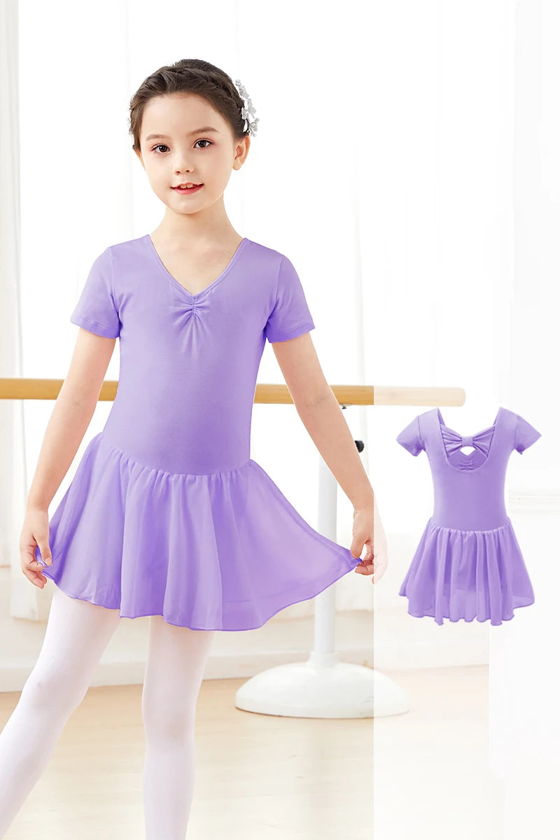 Body Balletto Bambina con Gonna in Chiffon – Abito Danza con Fiocco Elegante