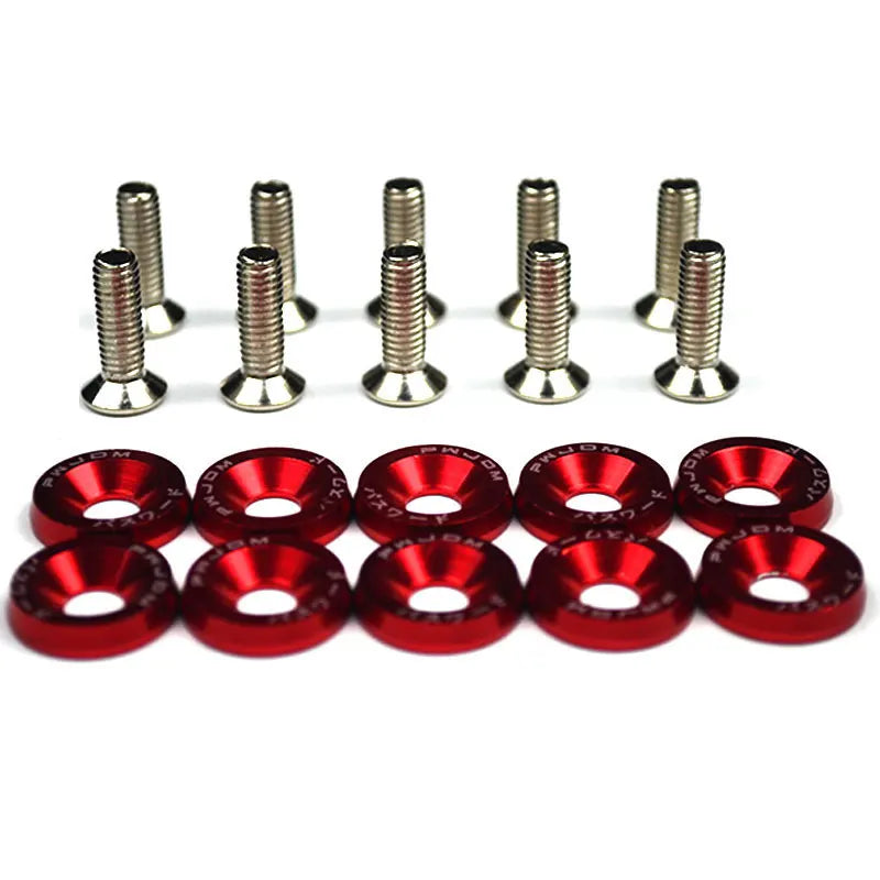 Kit Bulloni JDM M6x20 in Alluminio (10 Pezzi) – Rondelle Anodizzate Parafango, Viti Universali Auto per Cofano, Paraurti e Targa - Campeda