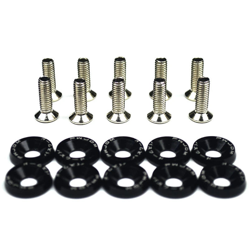 Kit Bulloni JDM M6x20 in Alluminio (10 Pezzi) – Rondelle Anodizzate Parafango, Viti Universali Auto per Cofano, Paraurti e Targa - Campeda