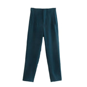 Pantaloni donna Willshela a vita alta con cerniera frontale, gamba dritta full length, stile vintage elegante e chic - Campeda