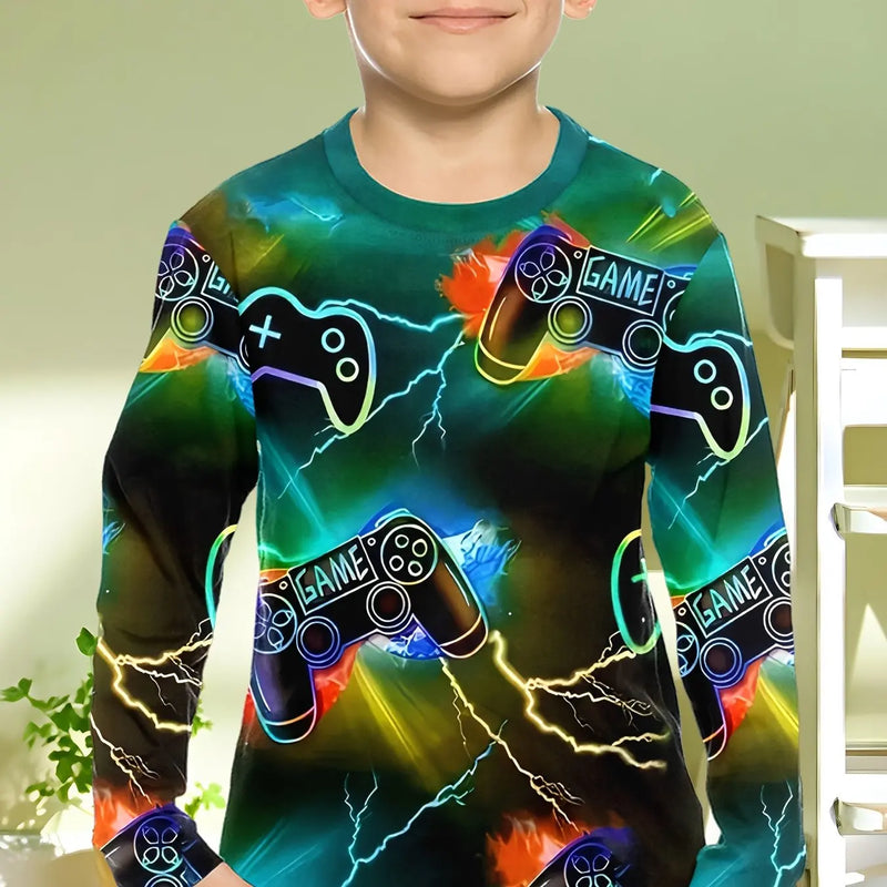 Abbigliamento per bambini Ragazzi Tshirt Manica lunga Cool Gamepad Modello Stampa - immagine 3