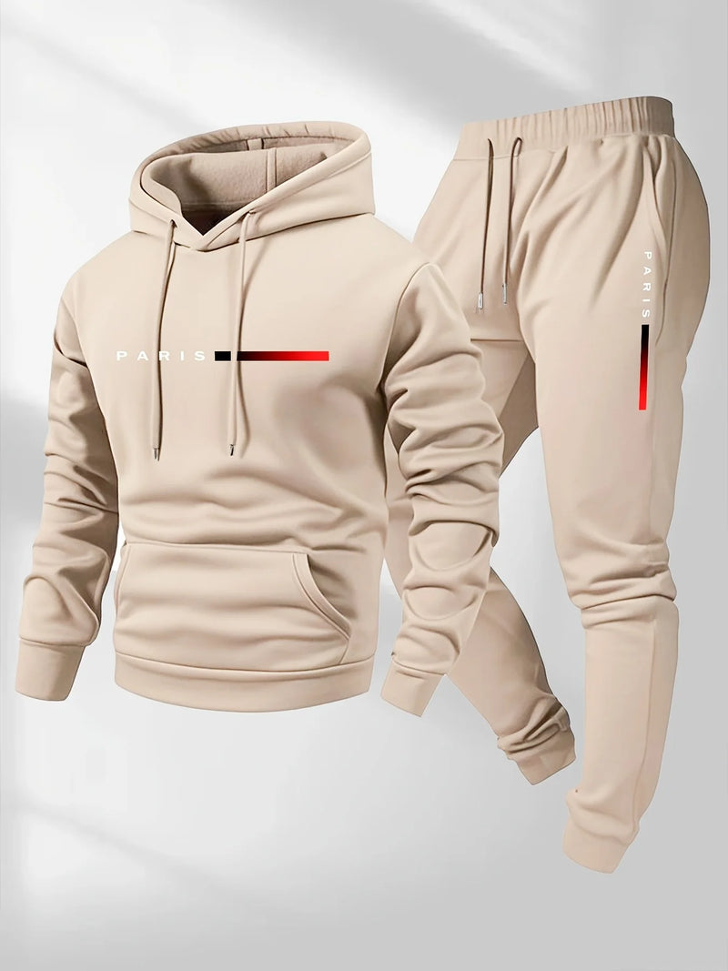 Set tuta sportiva uomo – felpa con cappuccio e pantaloni lunghi casual autunno/inverno con stampa lettere - Campeda
