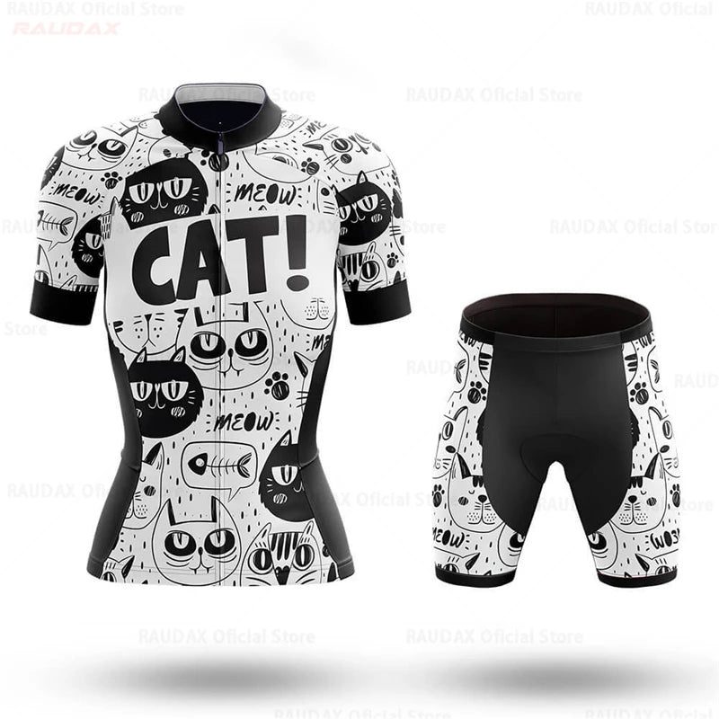 Set Maglia Ciclismo Donna Gatto Cartone Animato Divertente Estivo Abbigliamento Bici - cycling set 5 S - immagine 31