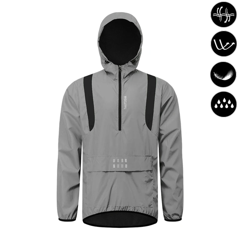 WOSAWE Giacca da ciclismo riflettente Autunno inverno a vento bicicletta moto morbida - Black Hooded EU S (ASIA M) - immagine