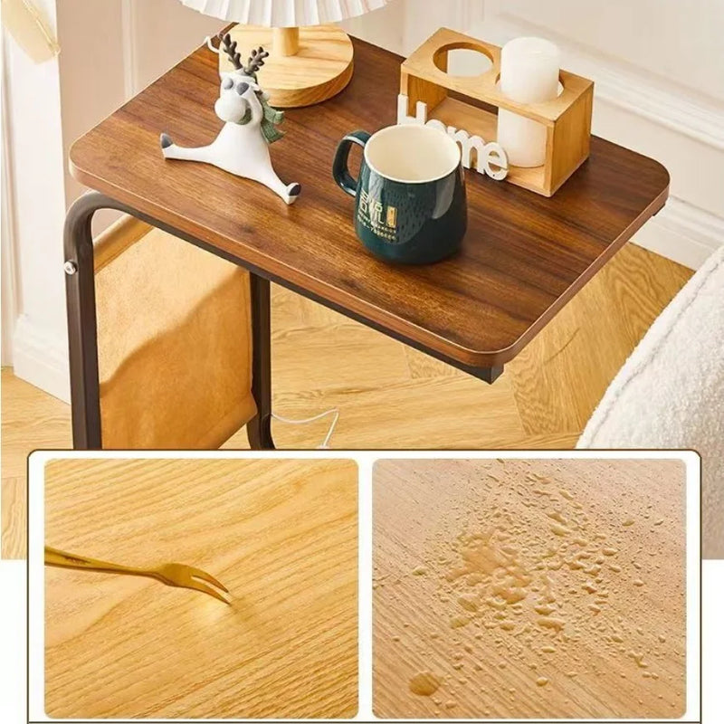 Nuovo tavolino da caffè con 360 °   Tavolino da divano a forma di C con ruote, portatile, con finitura in sughero, per camper, casa, ufficio, soggiorno, camera da letto