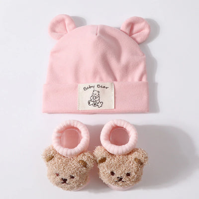 Set 2 Pezzi Cappello con Orecchie da Orso e Calzini in Maglia per