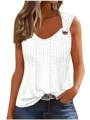 Top da donna con ricamo traforato spalline simmetriche fibbia