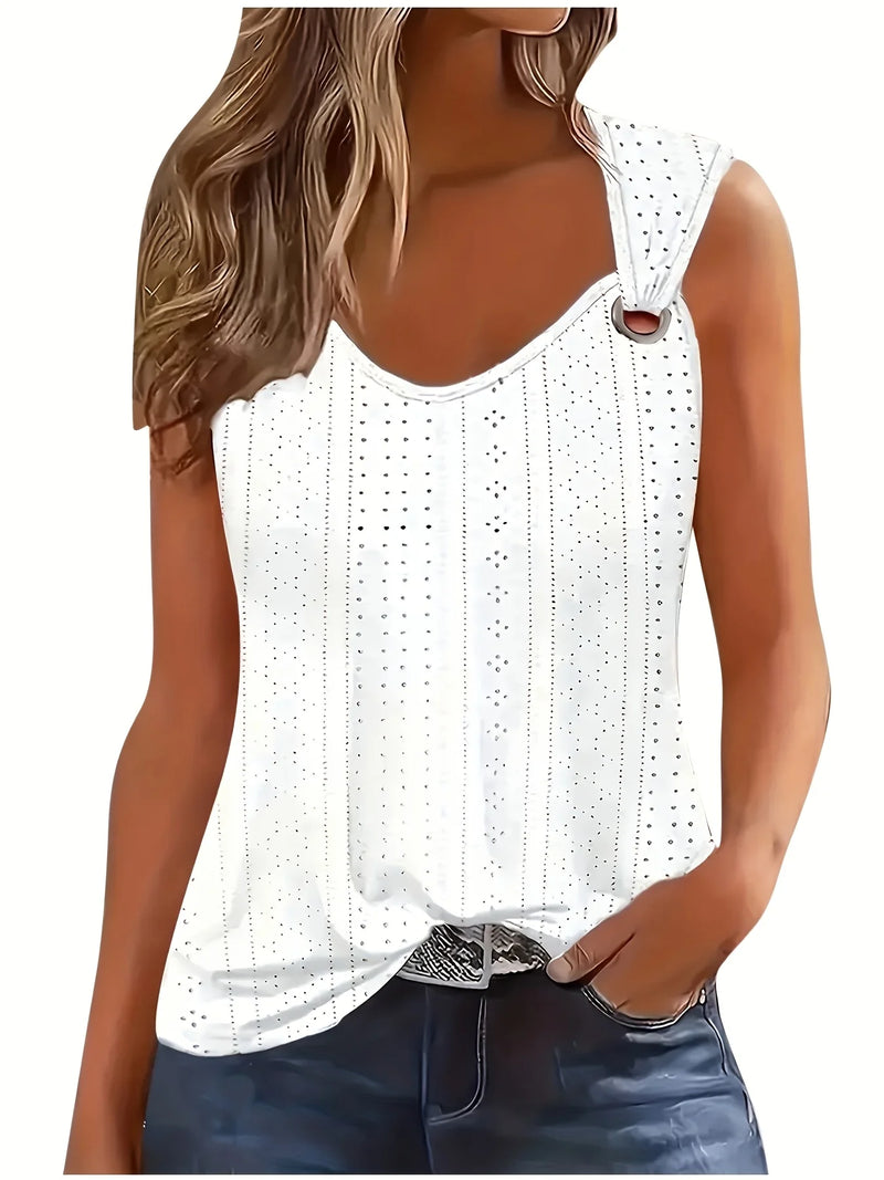 Top da donna con ricamo traforato spalline simmetriche fibbia