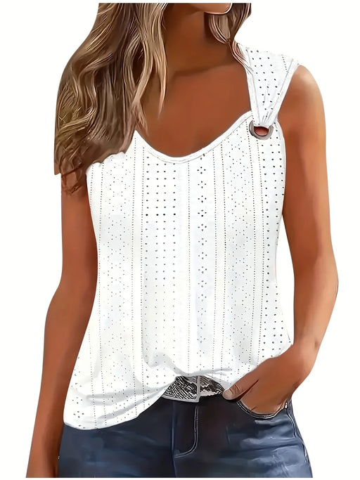 Top da donna con ricamo traforato spalline simmetriche fibbia