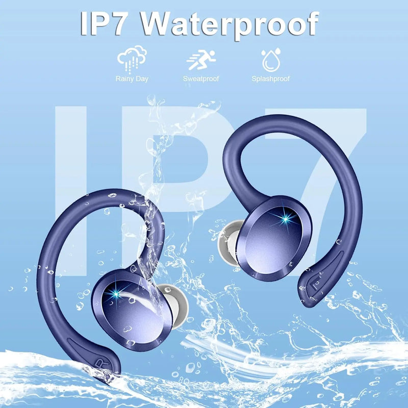 Auricolari wireless, auricolare on-ear Bluetooth 5.3, microfono con cancellazione del rumore, cuffie sportive con 48 ore di riproduzione per allenamento/correre.