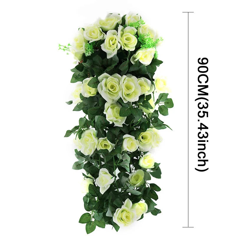 Ghirlanda di Fiori Artificiali Pendenti 90/80 CM Decorazione floreale elegante per casa, giardino, matrimoni ed eventi