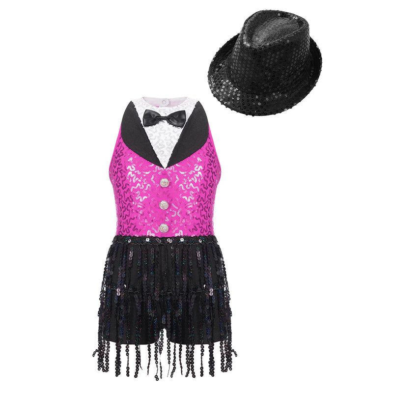 Costume da ballo jazz per bambina senza maniche con nappe e paillettes - immagine 12