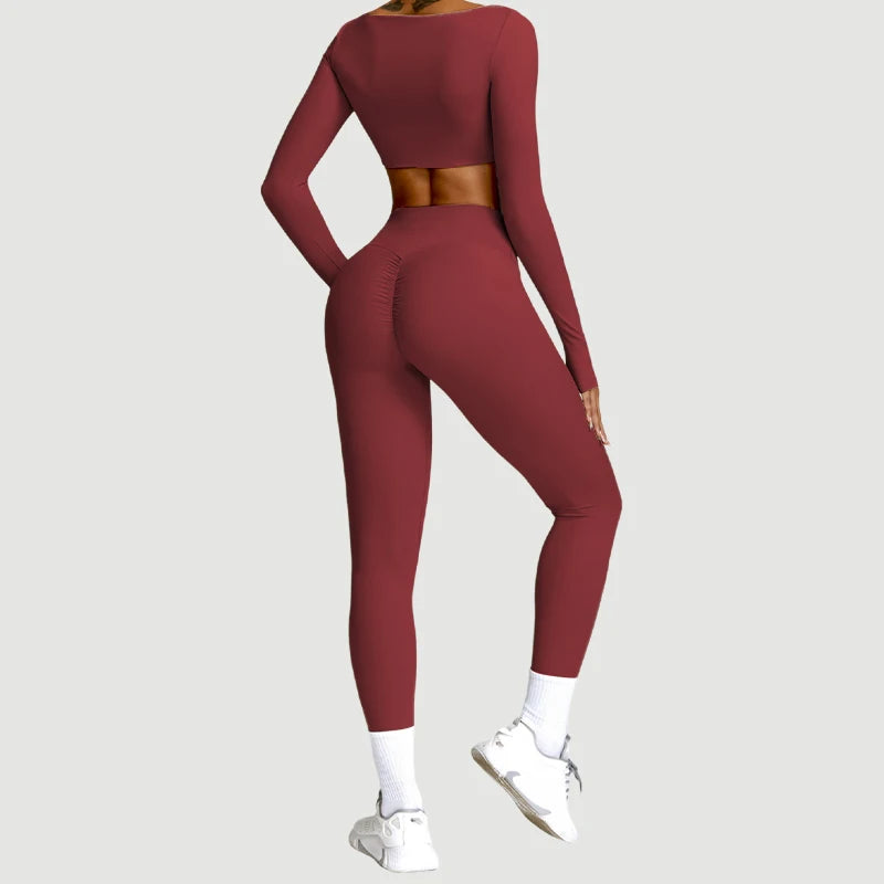 Completo fitness donna 2 pezzi hearuisavy – leggings push up vita alta e top maniche lunghe, traspirante quick dry - Campeda