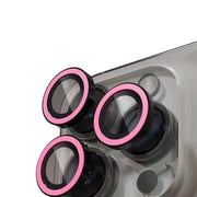 Protezione obiettivo fotocamera iPhone con anello rosa e tappo luminoso