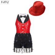 Costume da ballo jazz per bambina senza maniche con nappe e paillettes