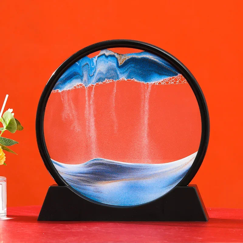 Immagine di arte della sabbia in movimento 3D Vetro rotondo Paesaggio marino profondo Clessidra Sabbie mobili Mestiere che scorre Pittura di sabbia Ufficio Decorazioni per la casa Regalo