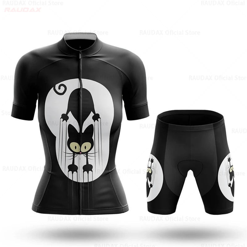 Set Maglia Ciclismo Donna Gatto Cartone Animato Divertente Estivo Abbigliamento Bici - immagine 15