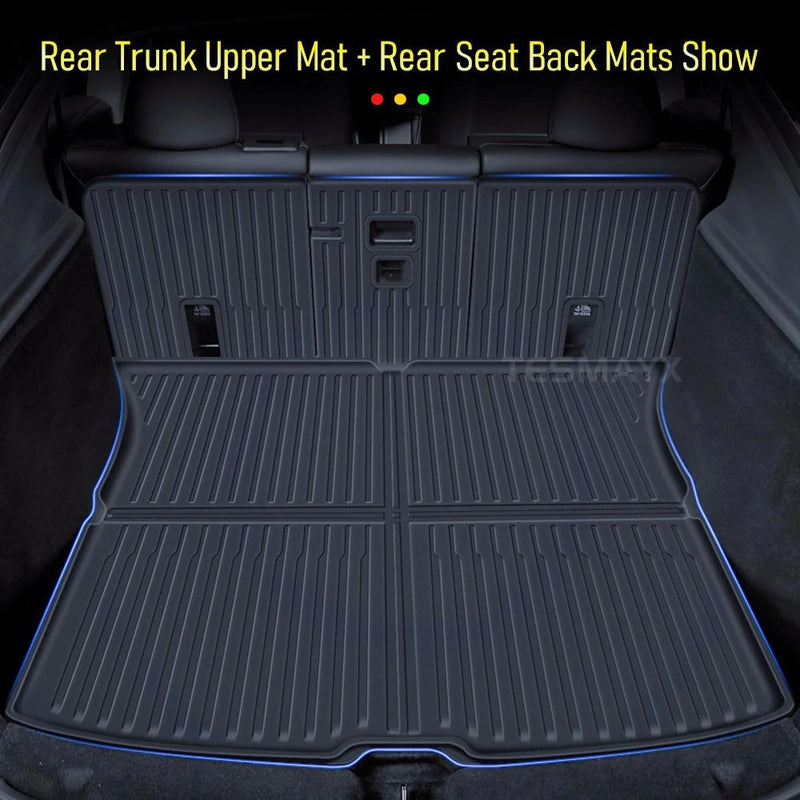 Tappetini Tesla Model Y Juniper 2025-2026 – Set Completo Bagagliaio + Schienale + Cargo Liner Impermeabili Antigraffio Accessori Interni - Campeda