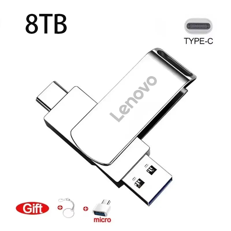 Lenovo 64TB 3.0 Chiavetta USB in metallo ad alta velocità Pen Drive 2TB 128GB PenDrive USB Type-C impermeabile per dispositivi di archiviazione del computer