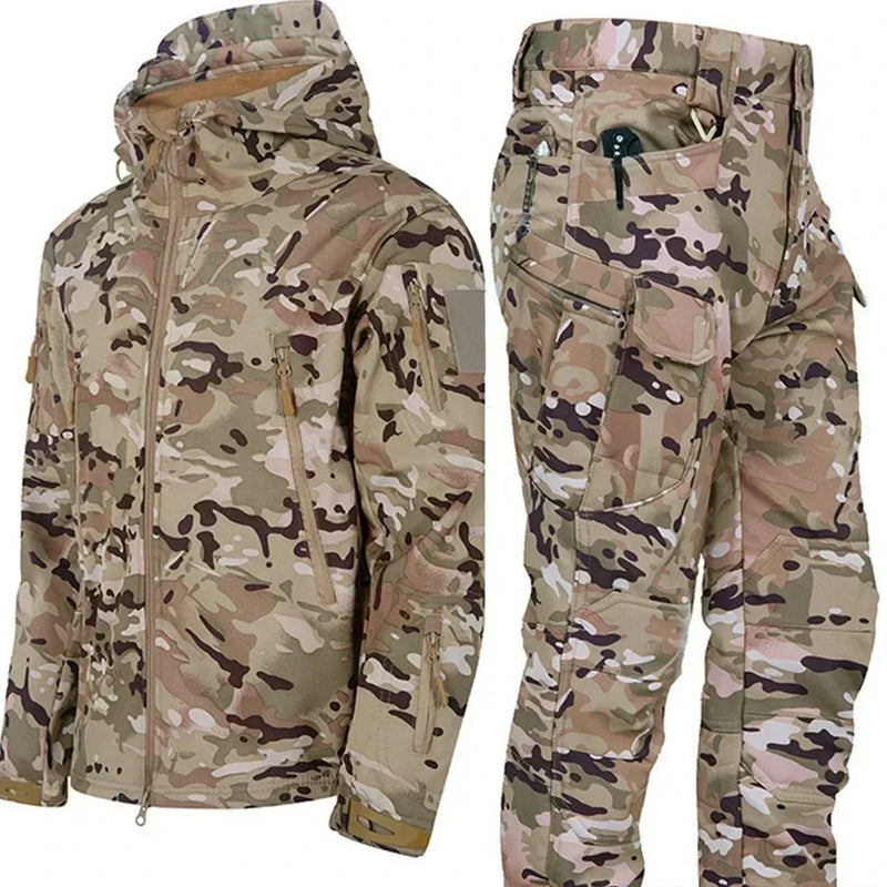 Set mimetico tattico da uomo impermeabile Soft Shell in pile tuta combattimento - immagine 11