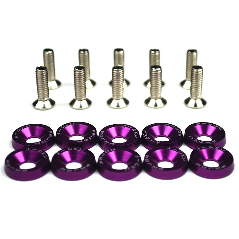 Kit Bulloni JDM M6x20 in Alluminio (10 Pezzi) – Rondelle Anodizzate Parafango, Viti Universali Auto per Cofano, Paraurti e Targa - Campeda