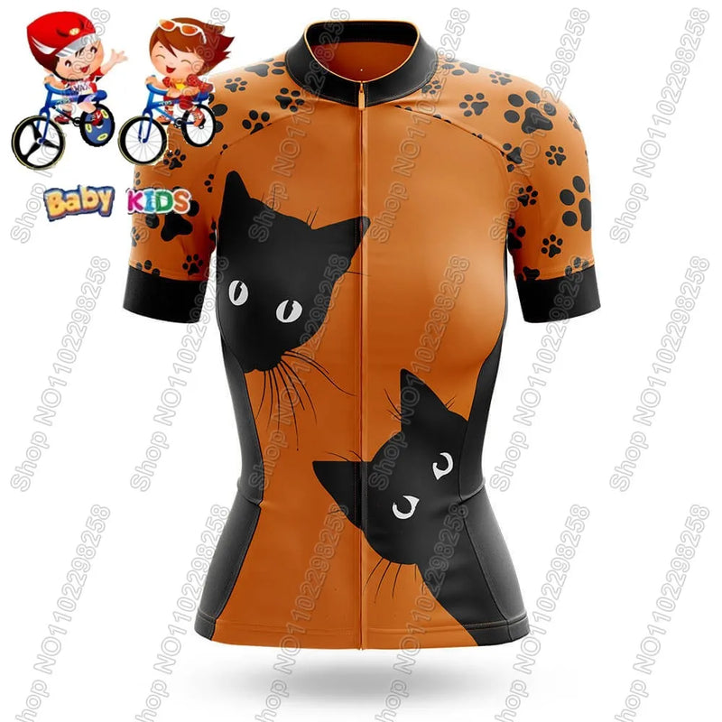 Maglia da ciclismo per bambini divertente cartone animato gatto Set estate manica - immagine 7