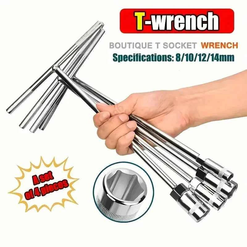 Set da 4 pezzi di chiavi a bussola a forma di T combinate in acciaio al cromo vanadio per manutenzione automobilistica e domestica - durabl