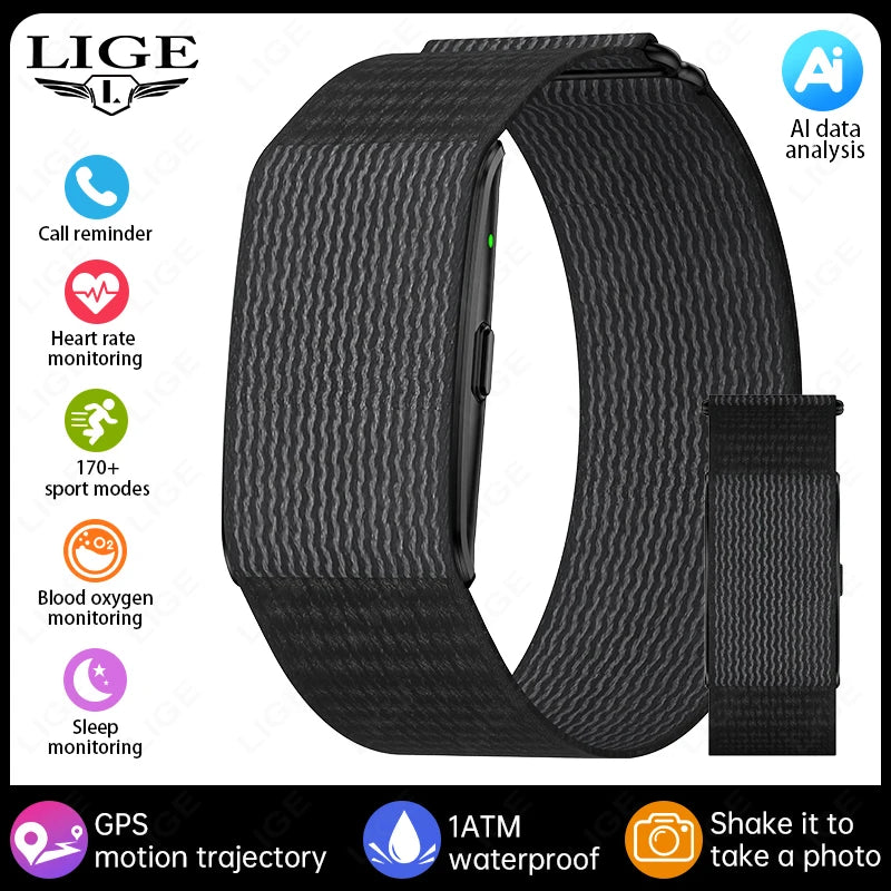 LIGE Braccialetti intelligenti senza schermo con frequenza cardiaca Sonno AI Monitor - mesh belt black