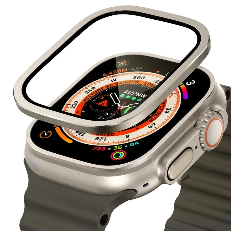 Vetro temperato per Apple Watch Ultra 49mm Telaio in metallo titanio Pellicola antigraffio per accessori protezione schermo serie Ultra 2