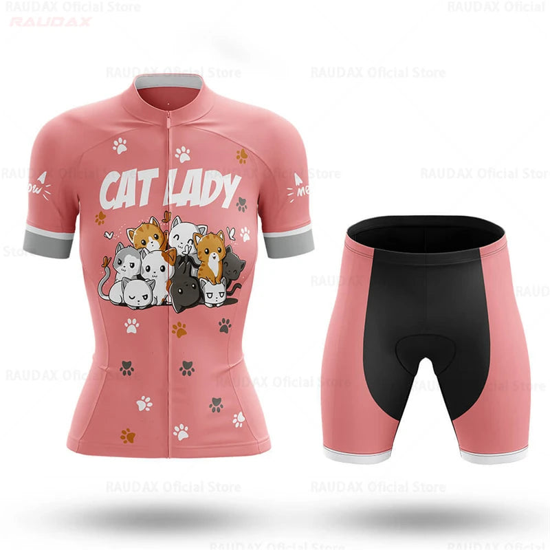 Set Maglia Ciclismo Donna Gatto Cartone Animato Divertente Estivo Abbigliamento Bici - immagine 9