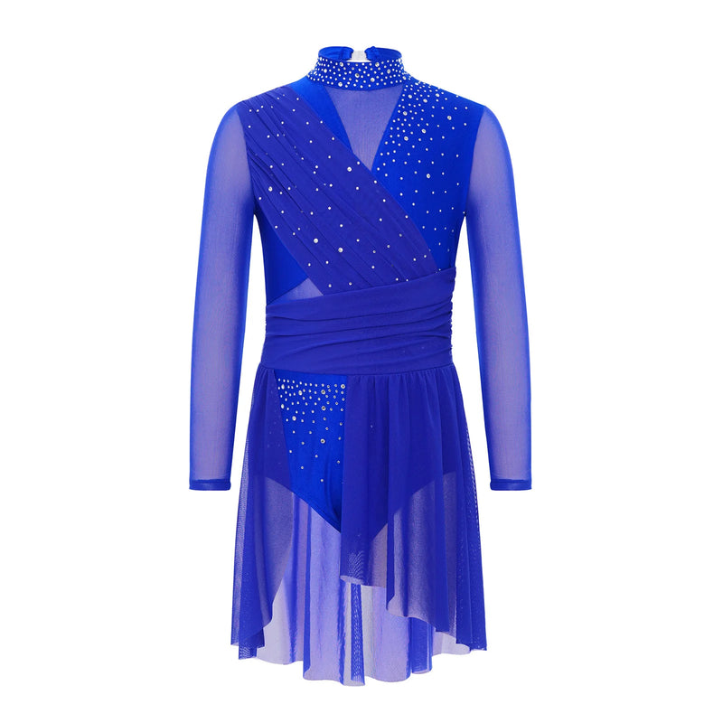 Vestito Danza Lirica Bambina con Strass – Body Balletto Elegante con Rete e Spacco Laterale