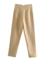 Pantaloni donna Willshela a vita alta con cerniera frontale, gamba dritta full length, stile vintage elegante e chic - Campeda