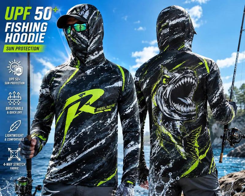 Maglia da Pesca con Cappuccio per Uomo Protezione Solare UPF - immagine 4