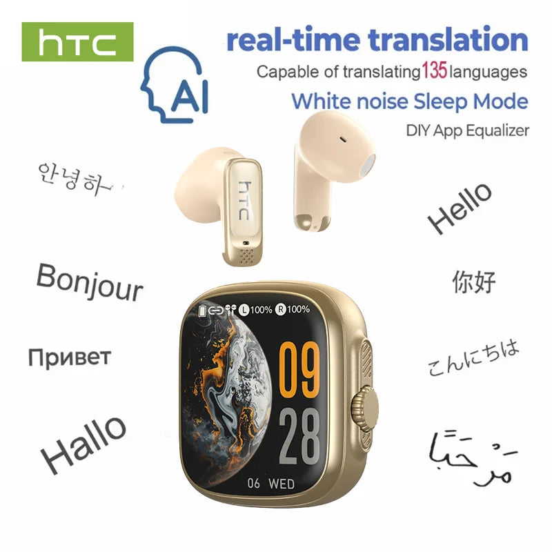 Auricolari Traduttori AI HTC NE72 TWS Open-Ear Cuffie Wireless Bluetooth 6.0 - immagine 8