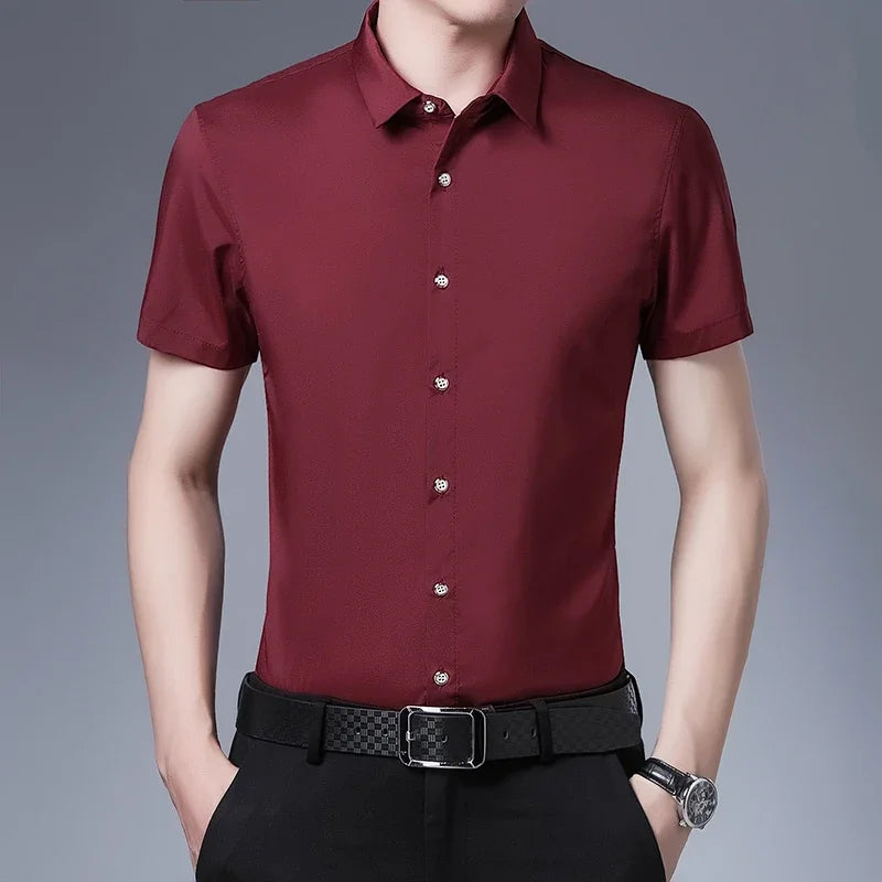 Camicia uomo a maniche corte tinta unita – casual da lavoro, smart casual, senza stiratura, estate