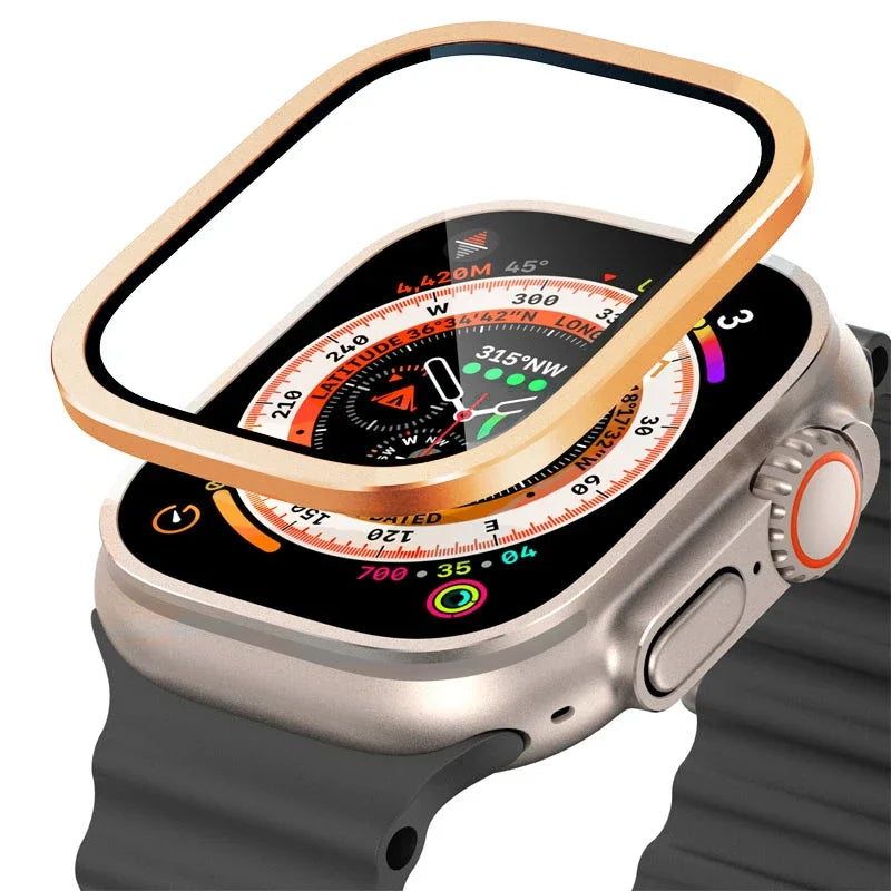 Vetro temperato per Apple Watch Ultra 49mm Telaio in metallo titanio Pellicola antigraffio per accessori protezione schermo serie Ultra 2