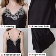 Camicia da notte donna Camicie in raso di pizzo Lingerie sexy lunga - immagine 7