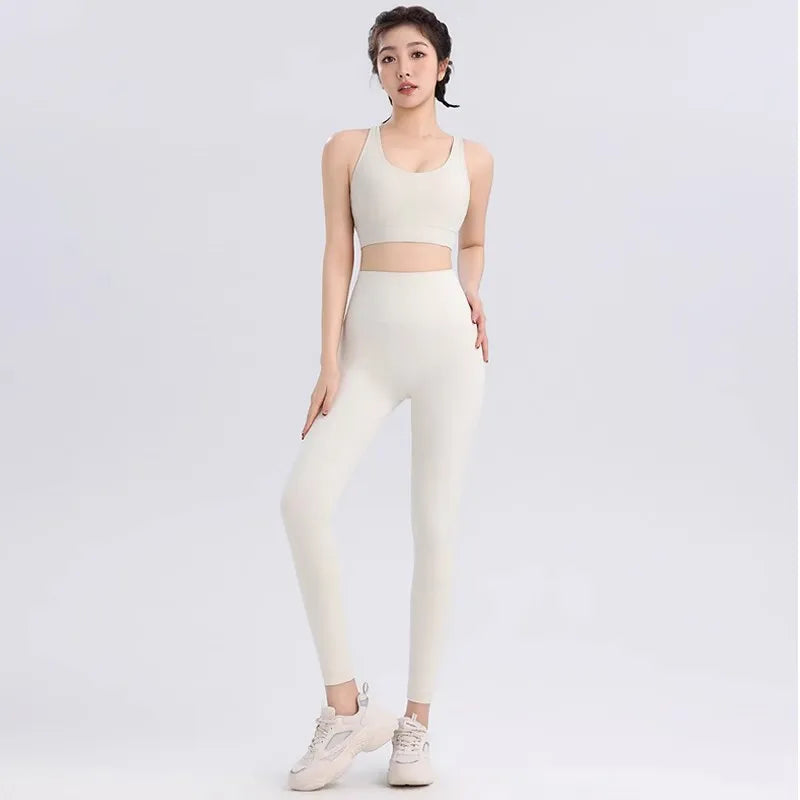 Set yoga donna seamless 2 pezzi – crop top e leggings vita alta, tuta fitness traspirante e ad asciugatura rapida