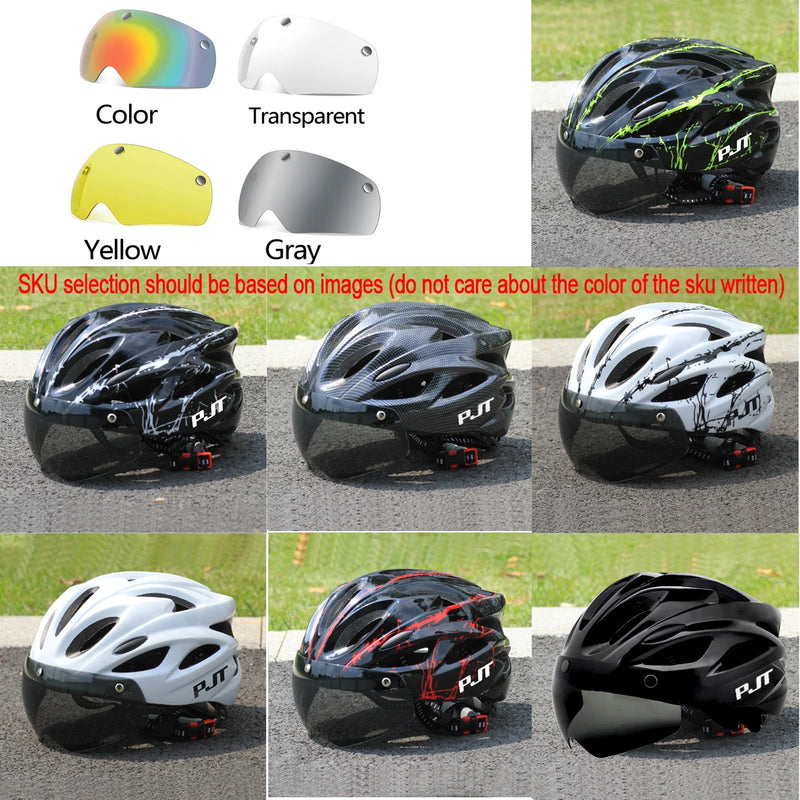 Casco Ciclismo PJT con Occhiali Magnetici – MTB e Strada Ultraleggero con Visiera Rimovibile