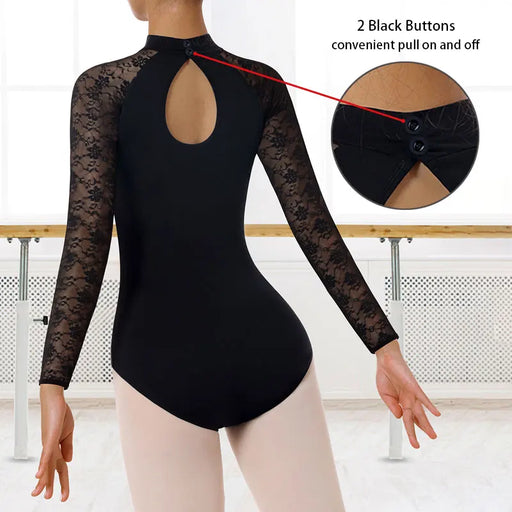 Body da danza classica a maniche lunghe con collo alto donna per top - immagine 2